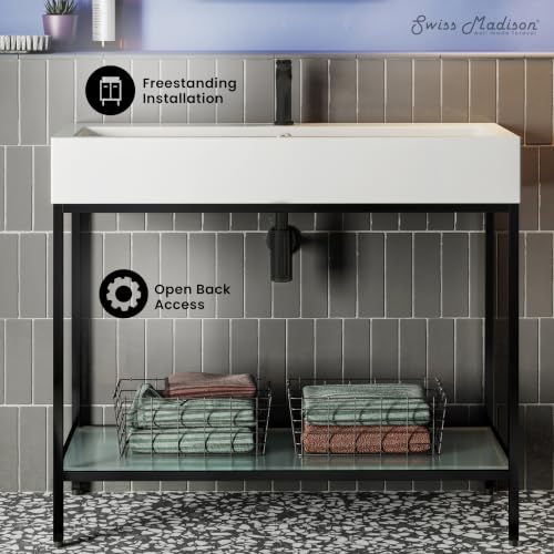 Image of Swiss Madison Pierre 40 inch Open Shelf Black Frame Freestanding Bathroom Vanity with Sink Top