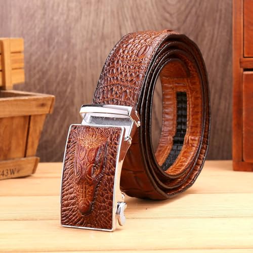Ratchet Alligator Belt - Full Grain Leather With Adjustable Engraved Crocodile Head Buckle For Dress & Casual4