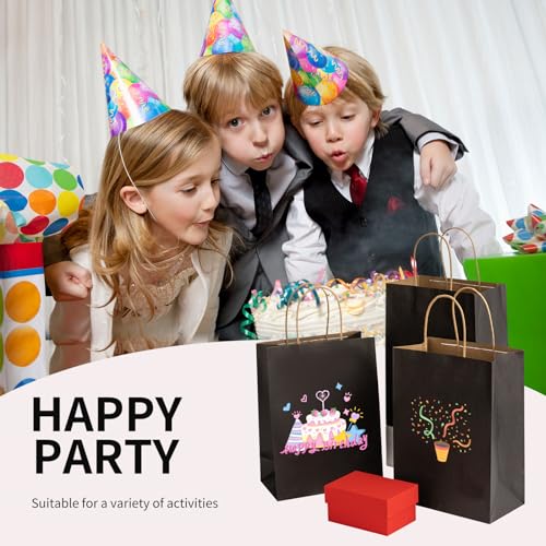 Image of RACETOP Black Kraft Paper Bags 50 Pack 8x4.5x10.8 in with Handles
