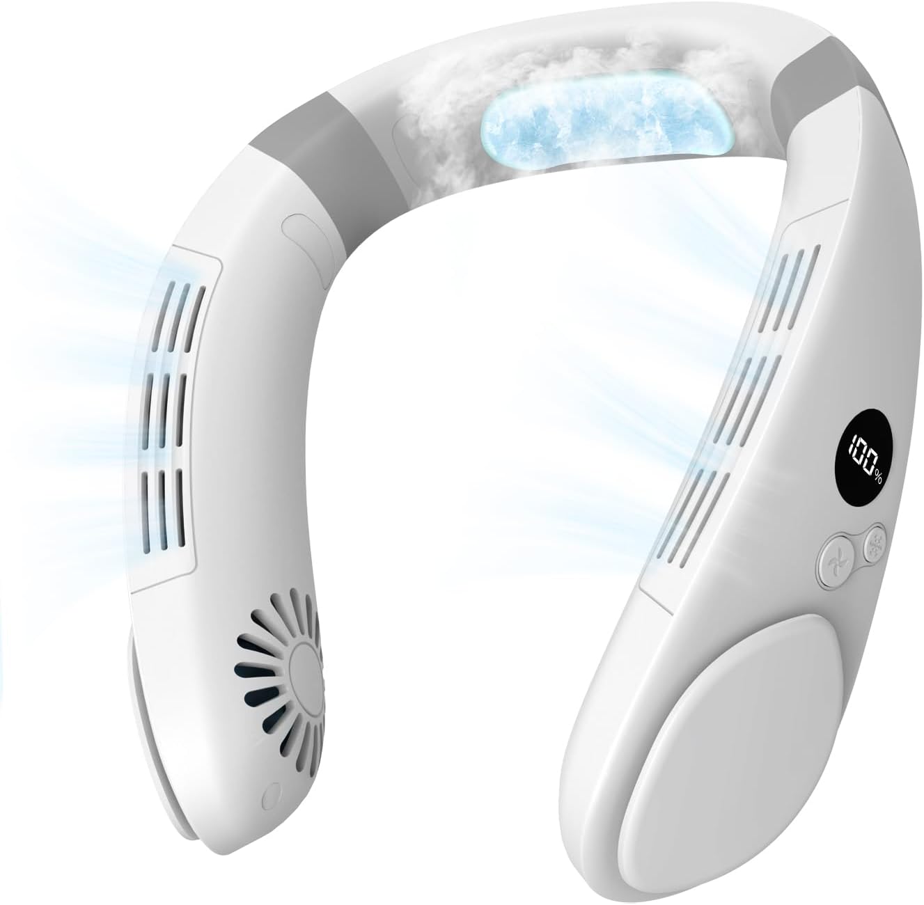 6000mAh Neck Fan with Cooling Plate Cold Compress Bladeless Portable Quiet Air Conditioner Rechargeable Holiday Essentials for Women Men Travel Camping Outdoor (White)