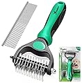 Candure Dematting Comb for Dog and Cat, Pet Grooming Rake and Brushes for Small & Medium Dogs 11+6 Double Sided Blade Deshedding Tool Removes Knots, Undercoat, Mats and Tangled Hair (Green)