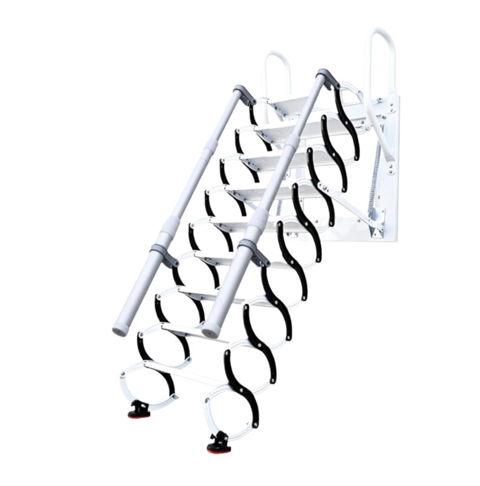 Attic Staircase Retractable Loft Foldable Ladder Wall Mounted Loft Stairs with Handrails and Pull-Down System for Home