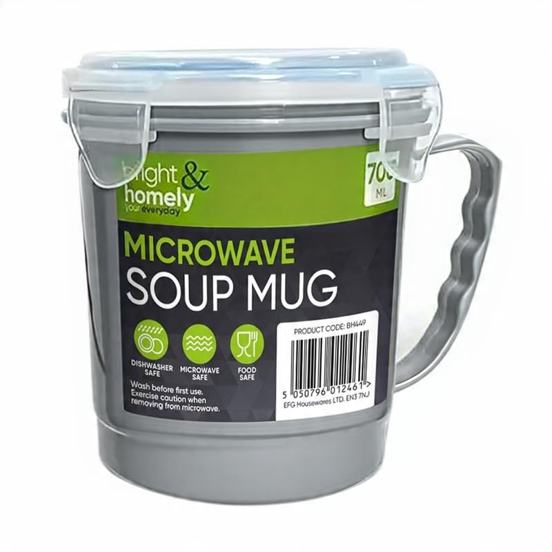 Microwave Soup Mug 700ml Large Capacity Mug with Lid for Soup Noodles & Hot Drinks (Grey)