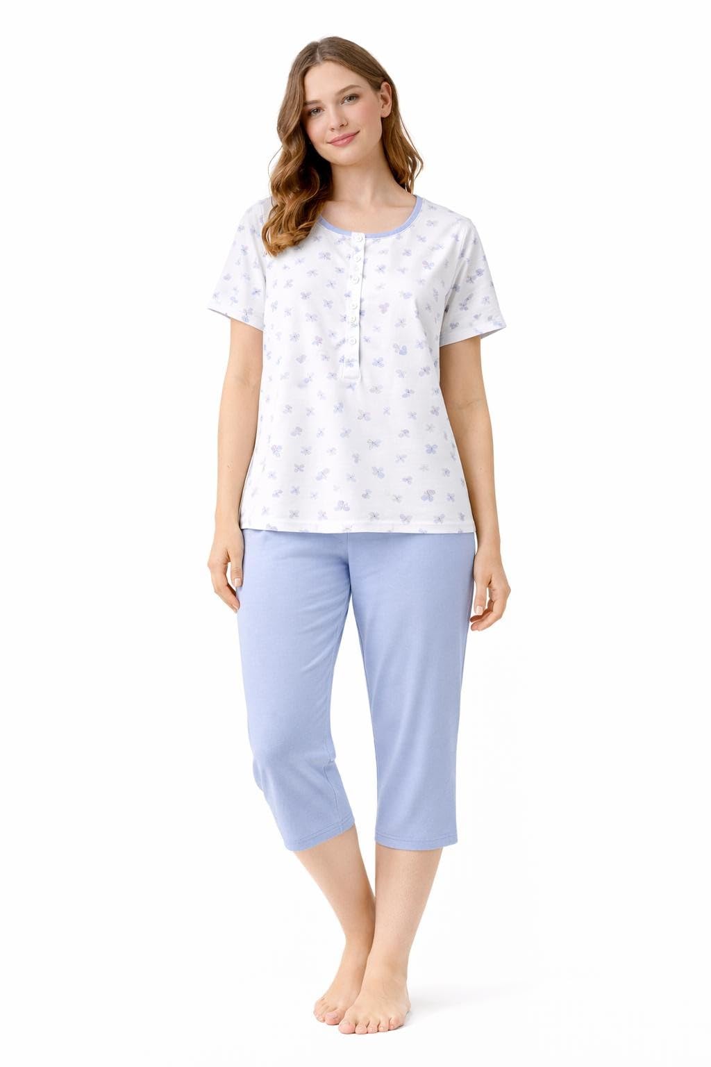 Linclalor Pigiama Donna in Puro Cotone Manica Corta Pantalone Pinocchietto Art. 175392