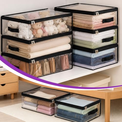 Image of JD FRESH 4 Pack Transparent Plastic Clothes Storage Bag | Clothes Organiser for Wardrobe | Saree Organizer for Wardrobe | Saree Covers for Dress, Blanket & Storage - 18 x 12 x 6.5 inch