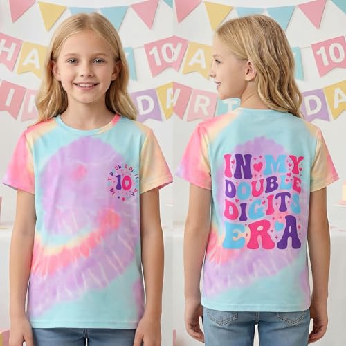 Image of IZYJOY in My Double Digits Era Shirts Girls 10th Birthday T-Shirts 10 Years Old Birthday Party Short Sleeve Summer Tee Tops