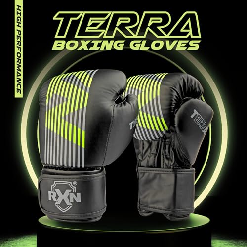 Image of RXN Terra Boxing Gloves, Pro Training & Sparring(Black /Green, 8oz)