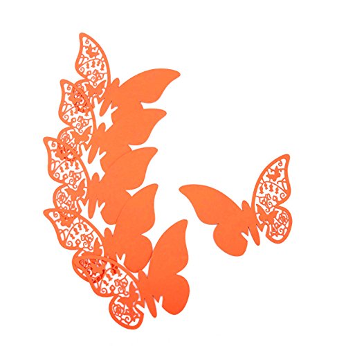 ElecMotive 100 Piezas de Tarjetas Etiquetas Decorativas en Forma de Mariposa Flor para Invitacion Pegatinas de Pared (Naranja)