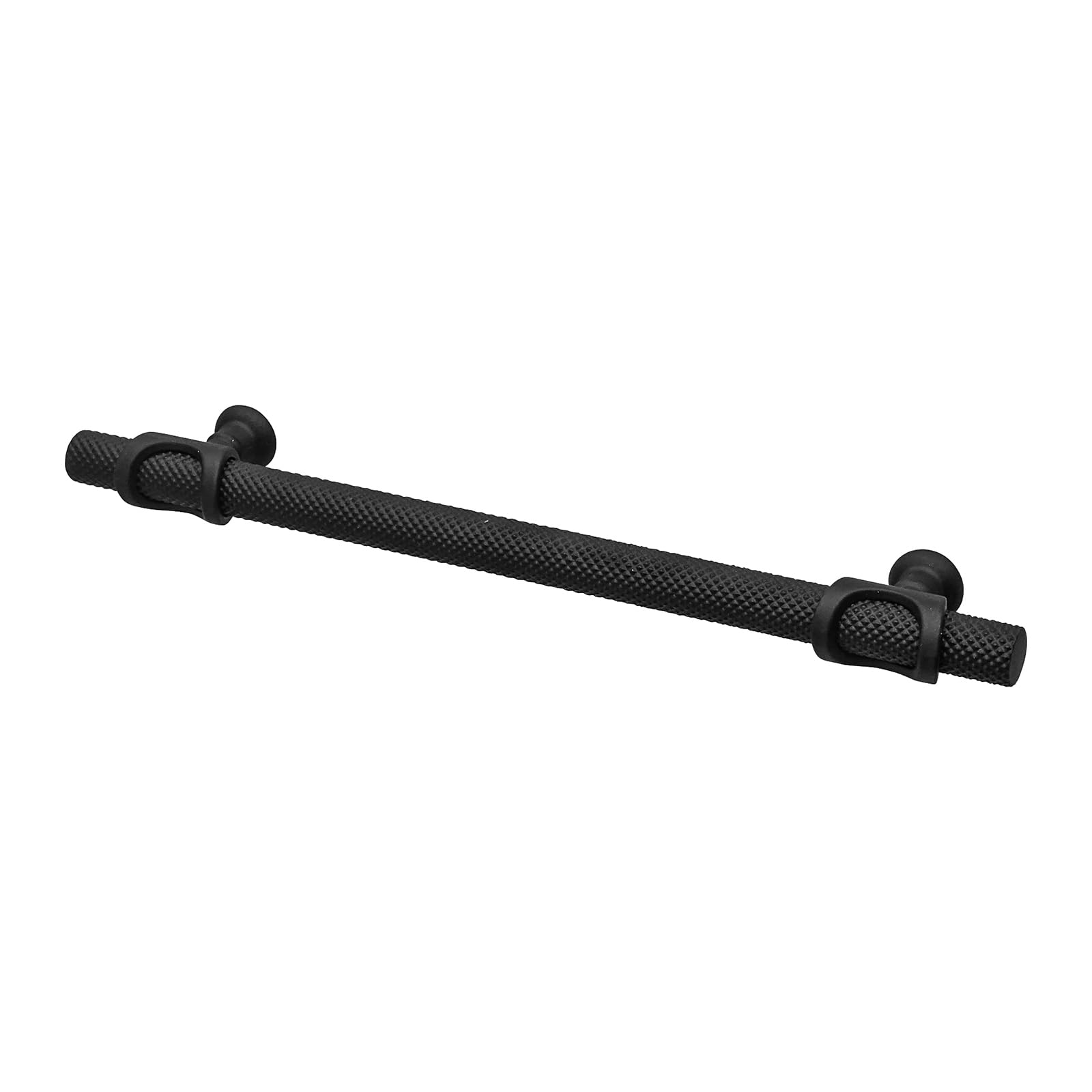 Decoranddecor Amelia - Knurled Cabinet T-Bar Kitchen Cupboard Handles | Aluminium Handles | Drawer & Furniture Knobs | Matt Black | 160mm Hole Centre