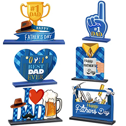 Qunclay 6 Pcs Father's Day Table Decorations Happy Father's Day Wooden Table Centerpiece Fathers Day Table Sign Centerpiece Fathers Day Decorations Party Centerpieces Birthday Party Supplies