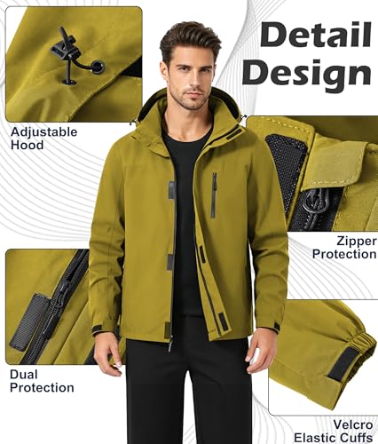 Image of Zoofly Mens Waterproof Hiking Jacket with Hood Windproof Light Weight Windbreaker Outdoor Fishing Raincoat Zipper Pockets