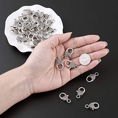 KISSITTY 50-Piece Tibetan Antique Silver Large Heart Lobster Claw Clasps 1x0.55 Inch Jewelry Making Findings