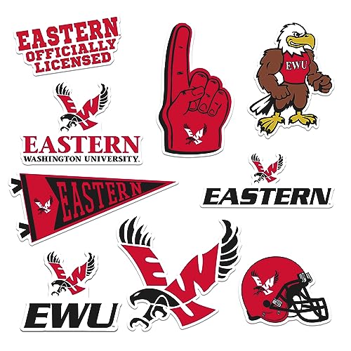 Image of Eastern Washington University 8ct Vinyl Large Deluxe Stickers Variety Pack - Laptop, Water Bottle, Scrapbooking, Tablet, Skateboard, Indoor /Outdoor - Set of 8