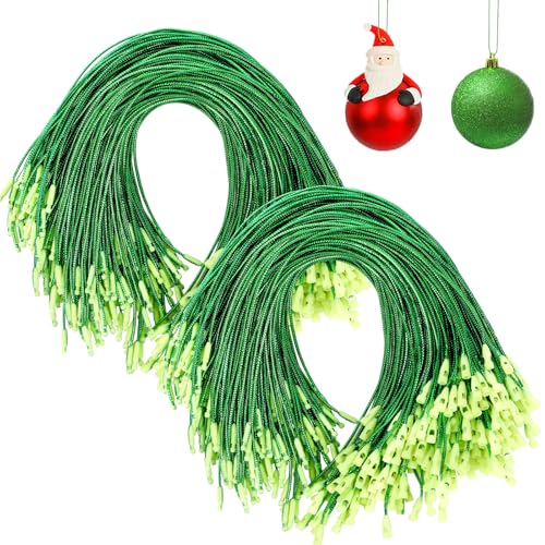 JUNEBRUSHS 600Pcs Christmas Ornament Hooks, Ornament Hangers with Snap Ornament String for Christmas Tree Holiday Party Hanging Decorations Ropes Easy and Fast Locking (Green)