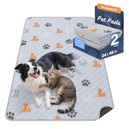 Image of WanpeeGoo Washable Pee Pads for Dogs, Waterproof, 24 x 48 in, 2 Pack, Orng | Super Absorbent, Waterproof and Non-Slip; Washable, Reusable Dog Pads for Crates, Playpens, Floors, Furniture and Travel