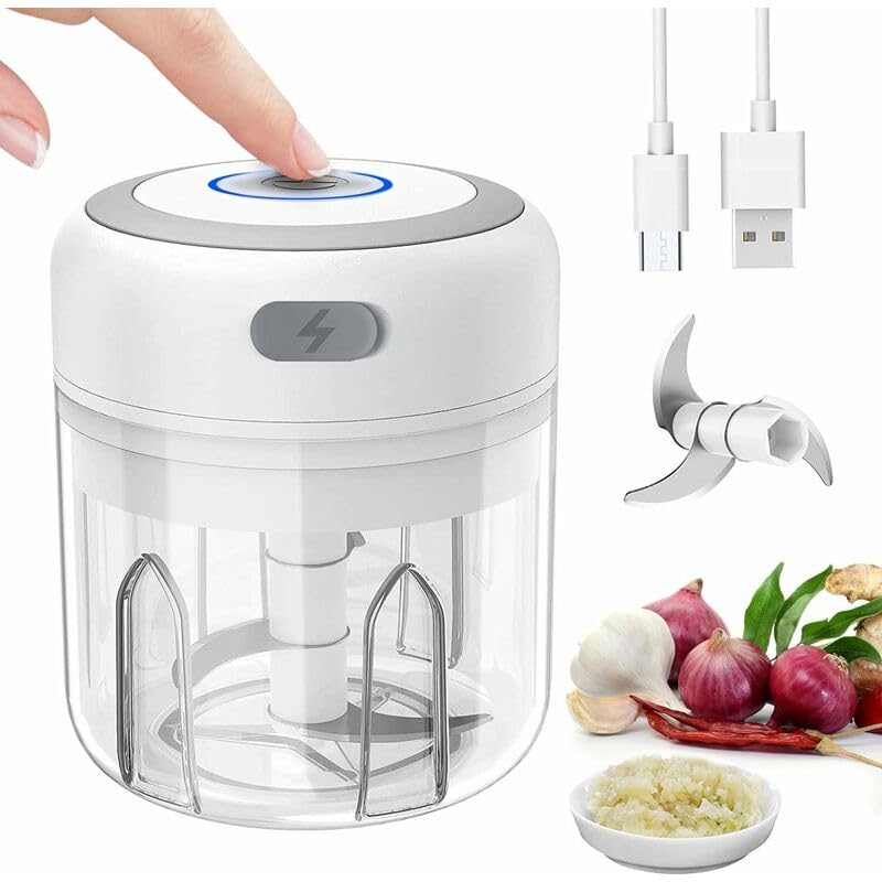 PRIMEGA Ajo triturado y artefacto de ajo licuadora de ajo de tracción eléctrica Batidora de ajo de carne picada cable de carga libre de 250 ml
