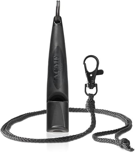 ACME Alpha 211.5 Professional Dog Training Whistle with Lanyard. Enhanced Ergonomic Grip. BPA-Free Plastic. 110 dBA. Long Range. Standardized Frequency. Made in The UK (Black/Black)