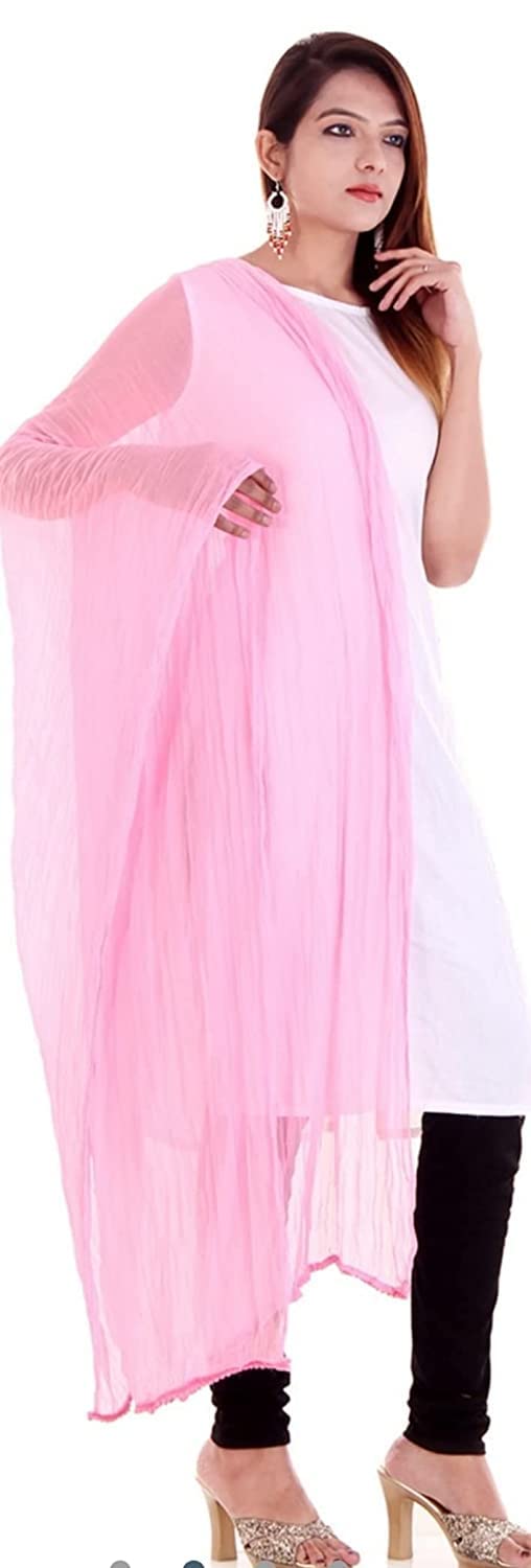 LE RELIABLE Women's Solid Chiffon Dupatta (LERELIABLE_Light Pink_2.25 Meters)-image-14