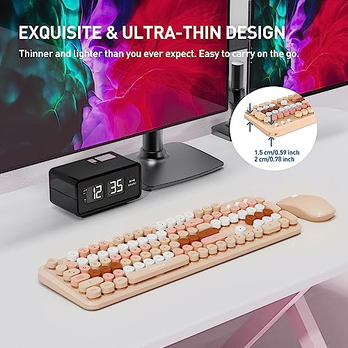 Image of Brown Wireless Keyboard and Mouse Combo, Retro Typewriter Style Round Key Keyboard, 2.4Ghz Wireless Full Size Aesthetic Keyboard with Number Pad for Long Nails PC Laptop Desktop