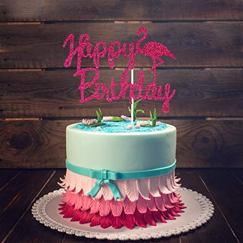 Flamingo Happy Birthday Cake Topper And Pineapple Coconut Tree Tropical Hawaii Cupcake Toppers For Tropical Hawaii Flamingo Theme Birthday Party Supplies - 25Pcs #TOP2