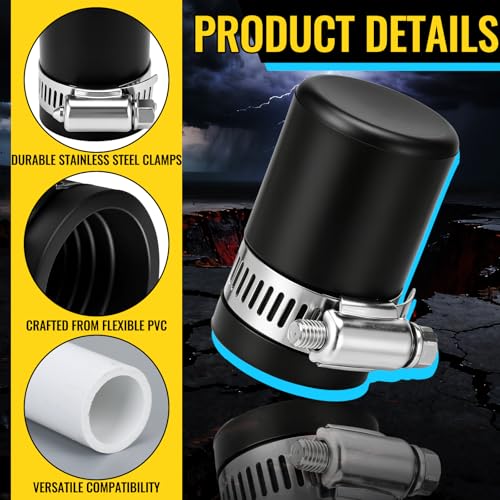 Image of 6 Pack 1 Inch Flexible PVC Pipe Cap with Stainless Steel Clamps - Black Durable End Caps for Drainage, Wastewater & Vent Pipes, Above /below Ground Use