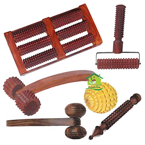 FA INDUSTRIES Wooden 6 Rod massager (11 x 6 x 2 In), T-massager (7×4) In, Face massager and neck massager (5 x 2.5 In), Jimmy massager (5×1 In) Ball massager (2 x 2 In) Acupressure Magnetic Stress Mat