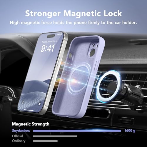 Image of Magnetic for iPhone 15 Case, Compatible with MagSafe, [Screen Protector + Full Camera Protection], Silicone Shockproof Anti-Scratch Protective Phone Case for iPhone 15 6.1 inch, Lilac