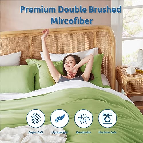 Nestl Twin Duvet Cover Set with Comforter Insert - Calla Green 3 Piece 68x90 Duvet Cover & 1 Pillow Sham with White Quilted Down Alternative Comforter, Ultra Soft, All Season