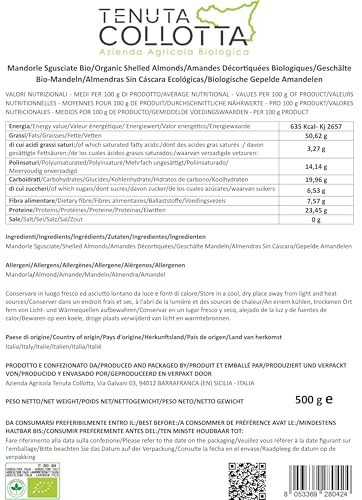A’Ntrita® - Mandeln Geschälte Bio 500 g - 100% Italienisch - Hergestellt in Sizilien