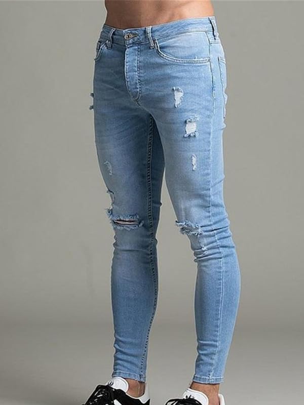 Andongnywell Men's Plus Size Ripped Skinny Jeans Trousers Fashion Casual Loose Destroyed Denim Pants3