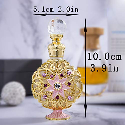 YU FENG Jeweled Flower Perfume Bottles Empty Vintage Decorative Fancy Crystal Glass Perfume Bottle Refillable(Golden,10ml)2
