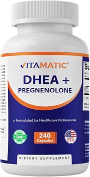 Vitamatic DHEA 100 mg + Pregnenolone 30 mg | 240 Capsules | Non-GMO | Made in USA