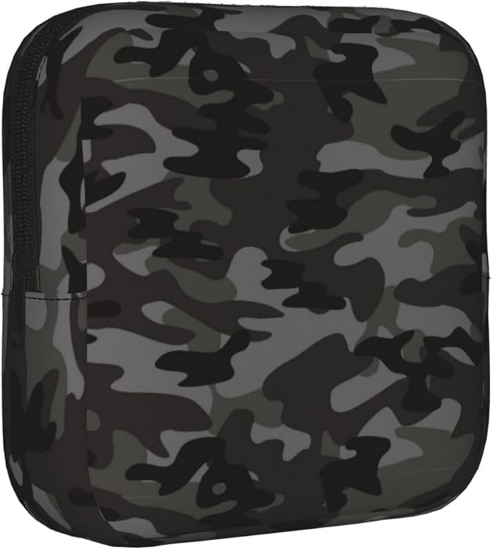 Necessaire TINUADEE com zíper, estampa camuflada preta e cinza, 20,07 x 12,95 x 12,95 cm