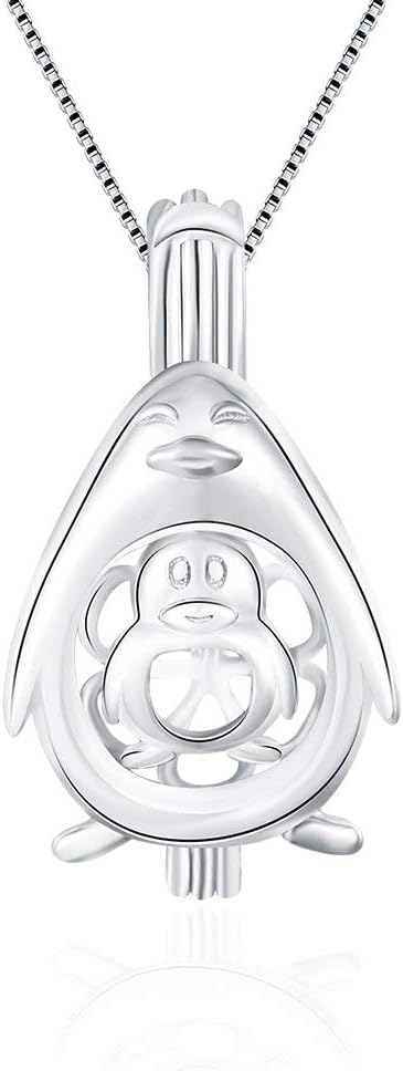 Penguin Mom Love Cage Pendants for Pearl Jewelry Making Sterling Silver, Design Cage Pendants for Women
