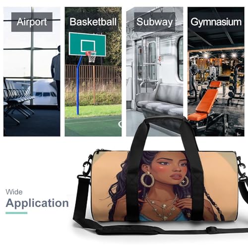 Gym Bag for Men Women, Lightweight Overnight Duffel Bags African American Black Woman Painting Art Waterproof Travel Sports Bag3