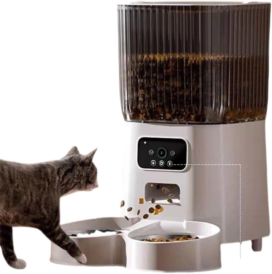 5L Smart Pet Feeder with 2K Pan/Tilt Camera, Automatic Dog and Cat Food Dispenser, Two-Way Audio, Night Vision, Motion Detection, Dual Bowls