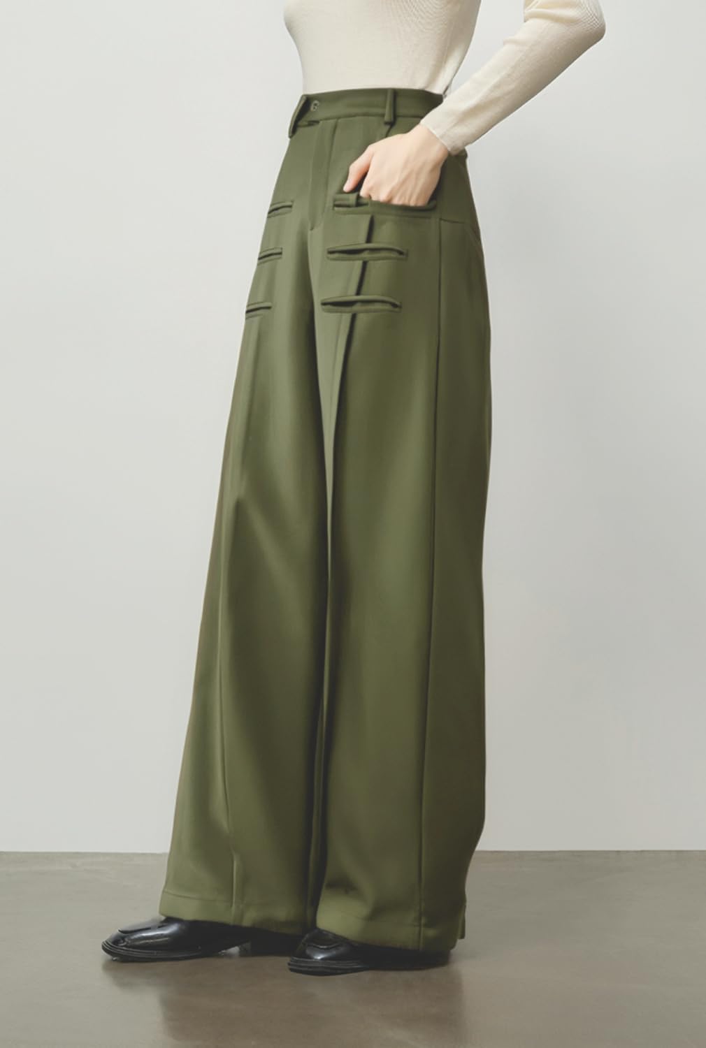 Olive Green Cargo Pants Women, High-Waisted Stretchy Dress Pants for Womens Wide Leg Slacks Casual - Image 2