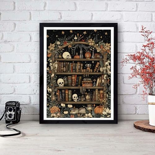Image of Bookshelf Stamped Cross Stitch Kits for Adults - Book Embroidery Kits for Beginners Adults,11 CT Patterns Dimensions Counted Cross Stitch Kits for Adults Arts Craft 12x16 inch