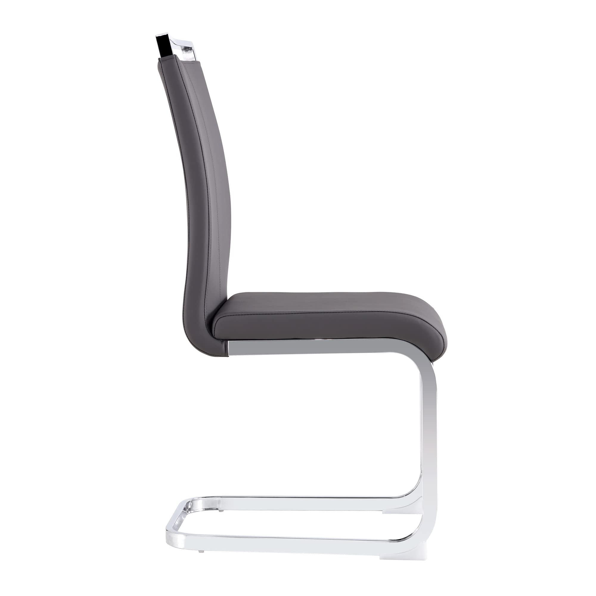 Merax Juego de 4 sillas de Comedor con Piel sintética de Poliuretano y Respaldo Alto, Estructura de Metal Cromado, Silla de Cocina Moderna, Silla tapizada para salón, Sala de conferencias, Gris