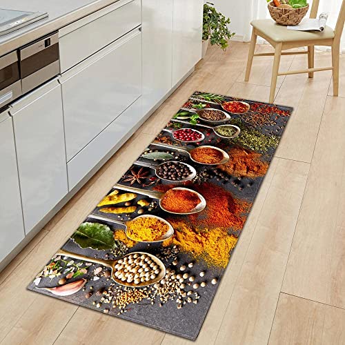 KINGGOO Tapis de Cuisine, Vaisselle & Épices 50 x 160cm Tapis de Cuisine Antidérapant,Tapis pour Devant Evier Absorbant,Tapis du Sol pour Salon Chambre Passage Lavable en Machine