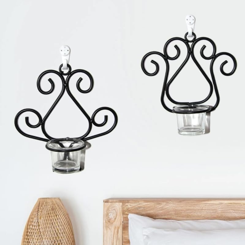 Candle Sconces Wrought Iron Holder Vintage Metal Wall Mounted Candlestick Home Decorations for Wedding Romantic Dinner Decoration Black Candle Stand/Display Candelabra (Color : Grey)