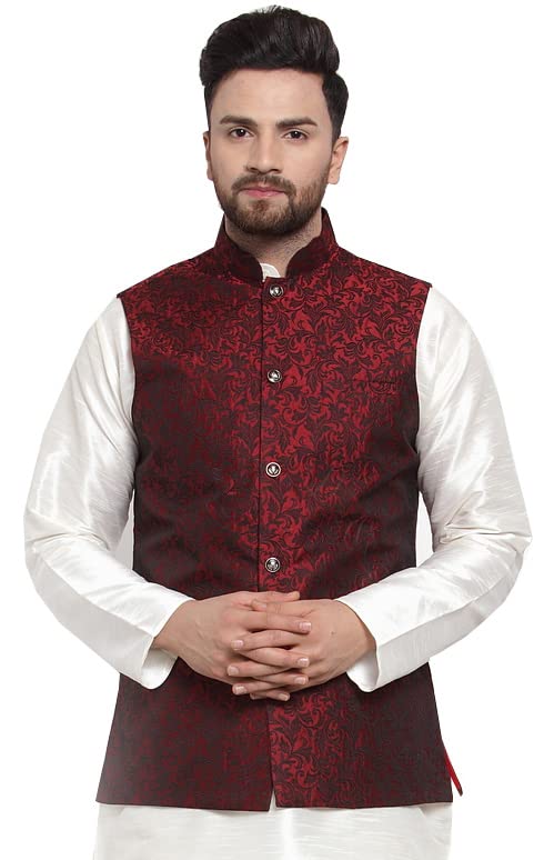 Image of Maple Clothing Men's Nehru Jacket Brocade Indian Traditional Waistcoat Wedding Guest Outfit Vest