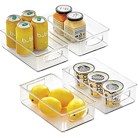 mDesign Kitchen Cabinet and Pantry Storage Organizer Bins - Pack of 4, Shallow, Clear Cover