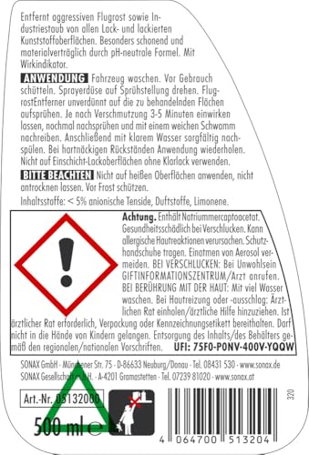 SONAX FlugrostEntferner (500 ml) entfernt aggressive Flugrost-Rückstände sowie Industriestaub von allen Lacken | Art-Nr. 05132000