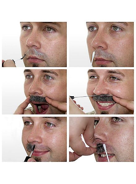 Baffi Fu Manchu – Master Lee – Nero – barba professionale con percentuale di capelli umani – travestimento accessorio Carnevale (con adesivo per la pelle)