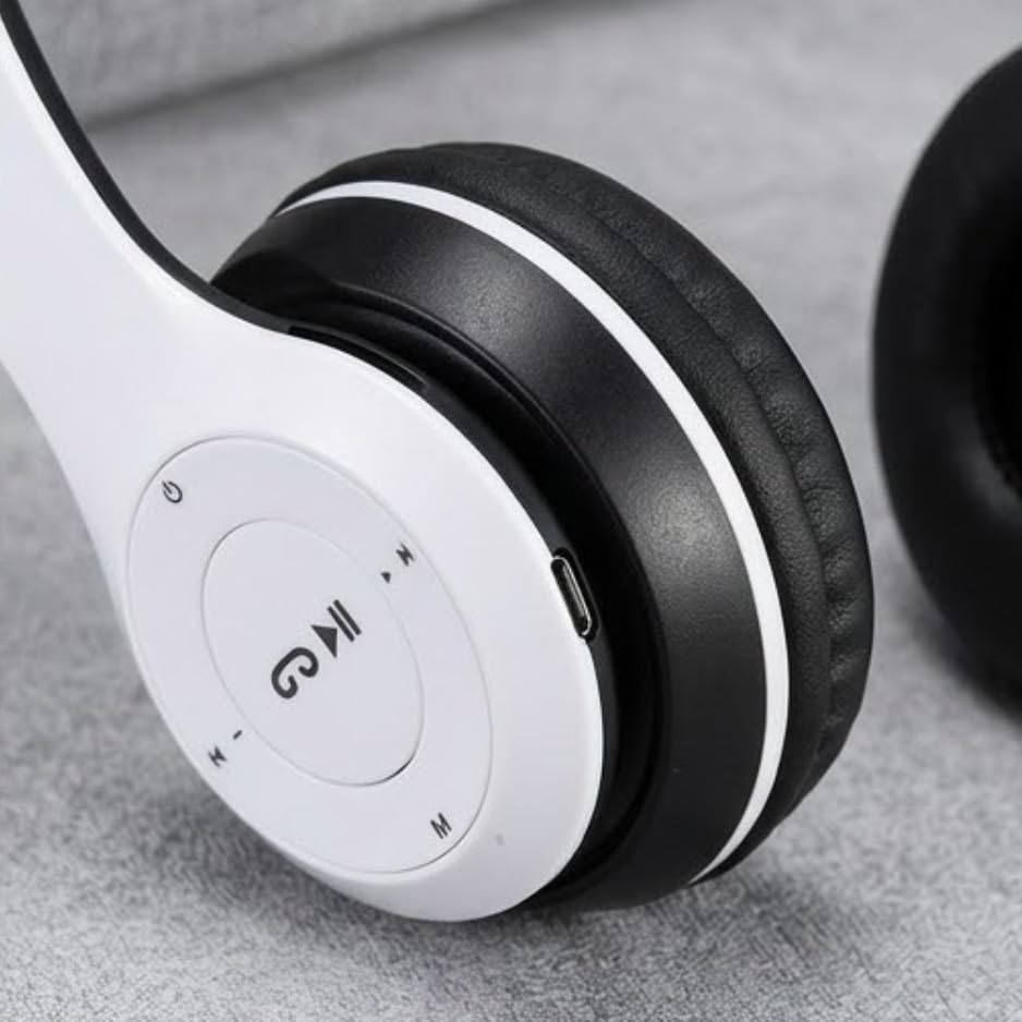 Image of P0047 Wireless Bluetooth Headphones with Deep Bass, Foldable Design, Built-in Microphone, Adjustable Headband, Noise Isolation, Stereo Sound for Mobile, Laptop & Tablet (Multicolour). (White)