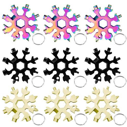 9 Pieces Snowflake Multi Tool Stainless Steel 18-in-1 Snowflake Screwdriver Multitool Bottle Opener Wrench Mens Gifts for Christmas