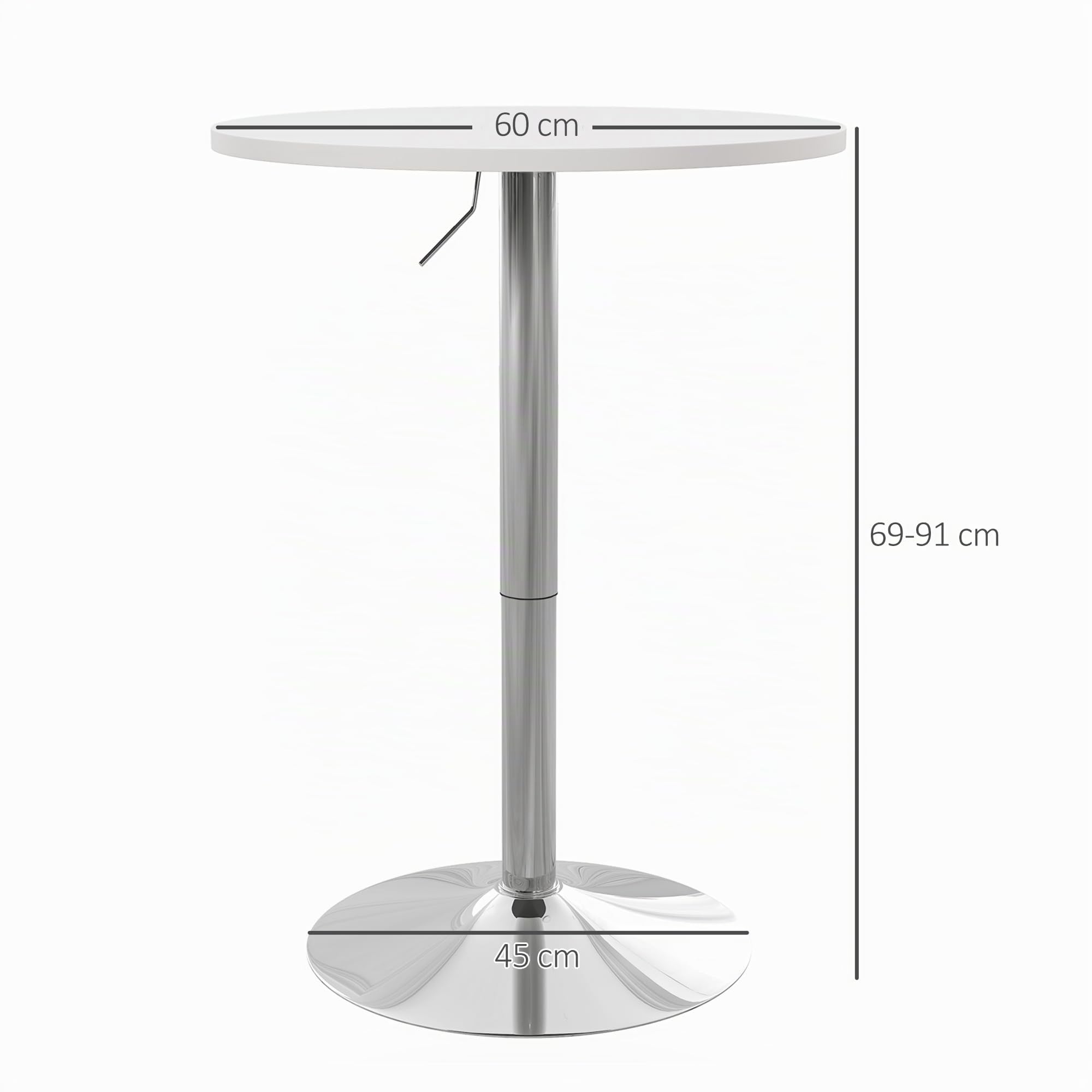 HOMCOM Table de Bar Ronde Hauteur Réglable 69-91 cm Blanc Argenté