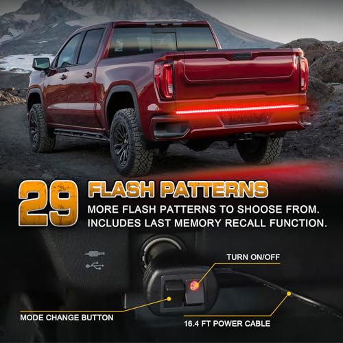 Image of XRIDONSEN 48 inch 288 LED Red Tailgate Emergency Lights Strip | Rear Window Strobe Lights Flashing Warning Hazard Safety Caution Light for Vehicles Trucks Pickup