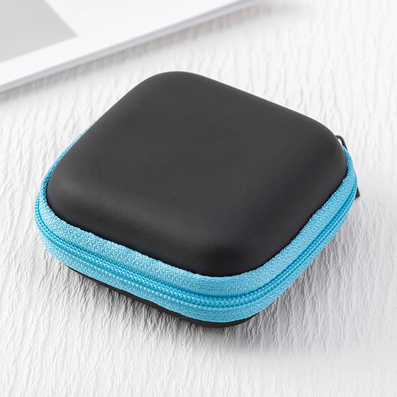 Capa para fone de ouvido, estojo quadrado portátil com zíper, mini bolsa de armazenamento para fones de ouvido sem fio, Bluetooth, cabo de carregamento de cartão de memória SD, organizador de